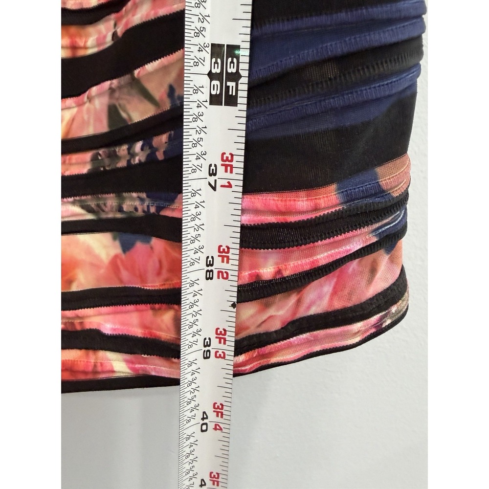 Joseph Ribkoff 6 Abstract Floral Stripe Ruched Draped Dress Short Sleeve V-Neck - Picture 9 of 9